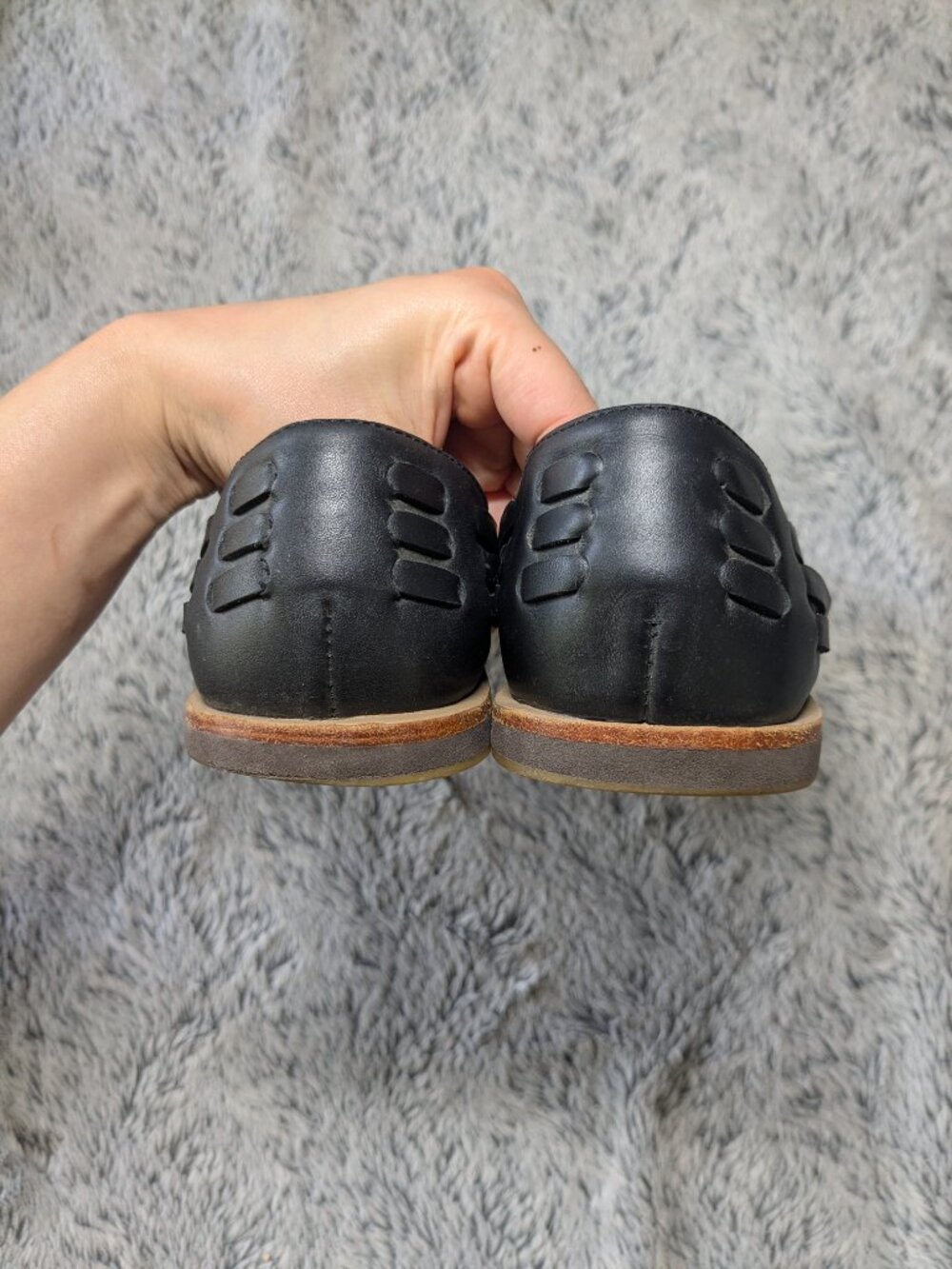 Nisolo Black Huarache Sandals Ecuador Leather Brown Slip On Shoes 7.5 Black - Picture 6 of 7